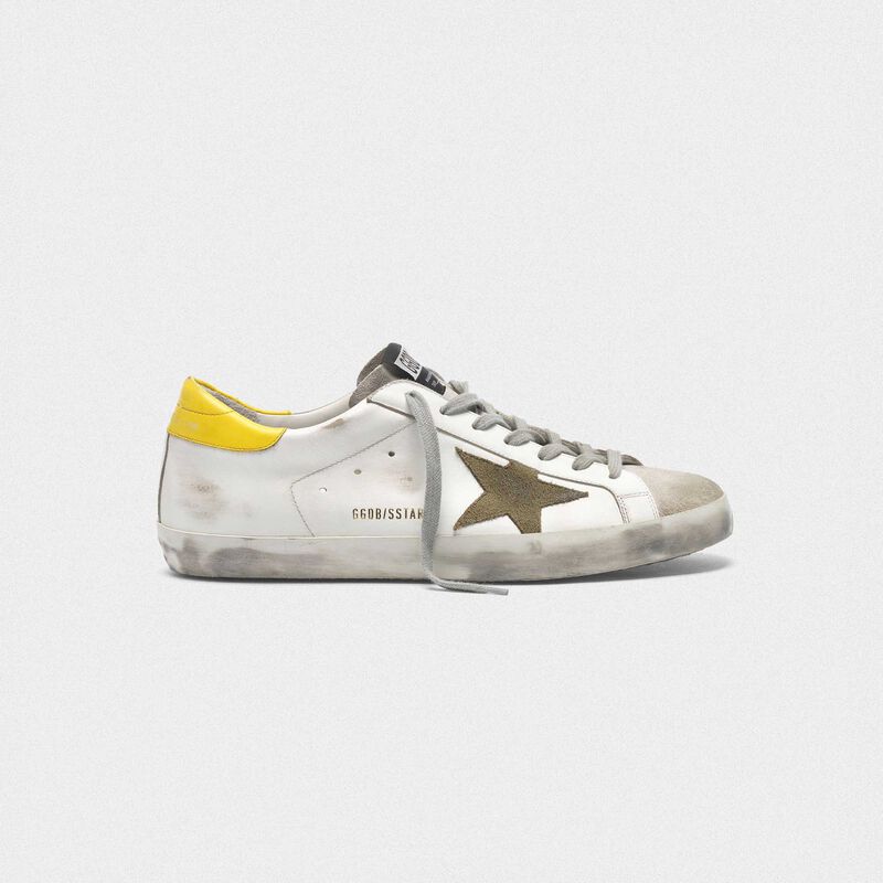 Superstar Superstar sneakers in leather with suede star and yellow heel ...
