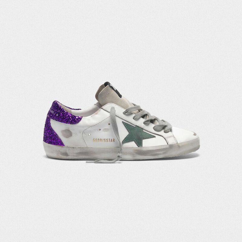 Superstar White Superstar sneakers with glittery purple rear | Golden ...