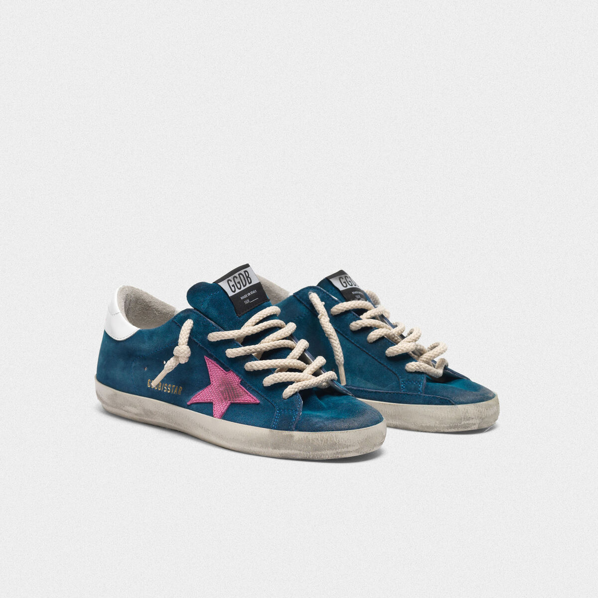 Superstar Superstar sneakers in blue suede with a pink star | Golden ...